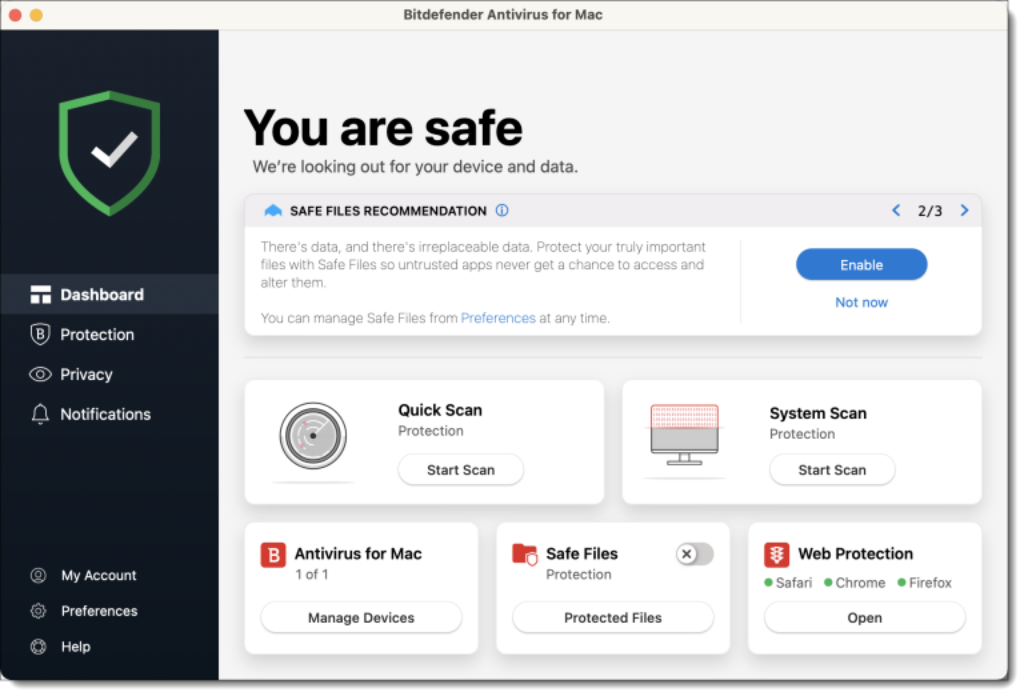 Bitdefender Antivirus for Mac offers multi-layered ransomware protection and complete security against all Mac-related threats, including zero-day malware.