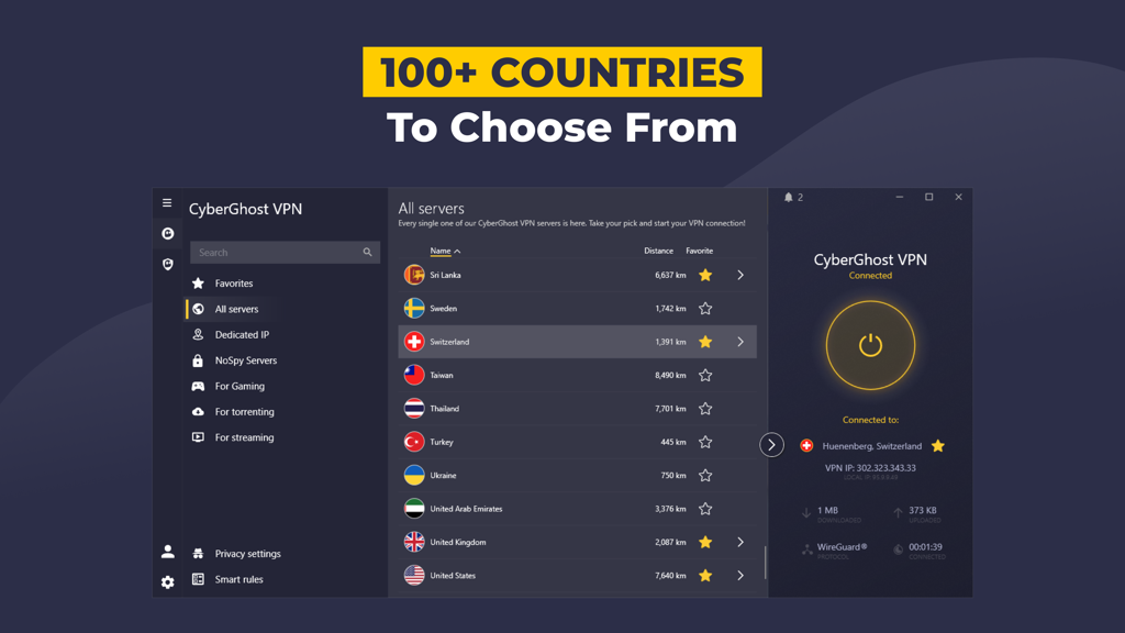 CyberGhost is the best VPN that lets you to surf the Internet freely and safely, regardless of the country you're in or the network to which you are connected.