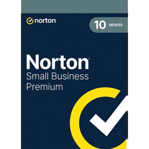 Banner promoting Norton Small Business Premium cybersecurity for up to 10 devices